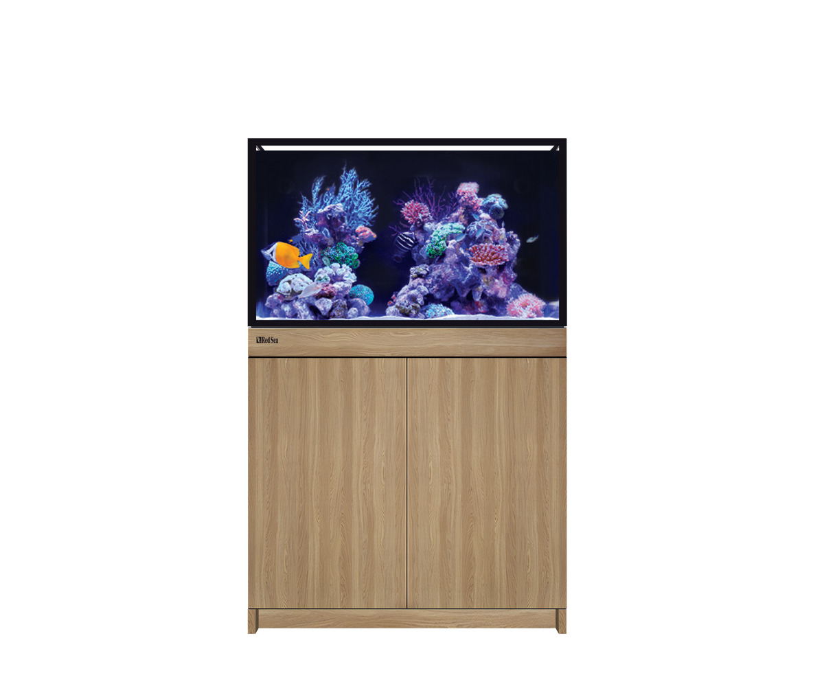 Red Sea REEF-FRAME 250 aquarium system in Oak cabinet finish