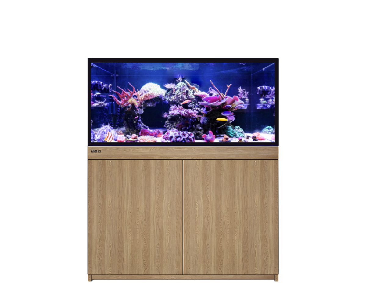 Red Sea REEF-FRAME 350 aquarium system in Oak cabinet finish