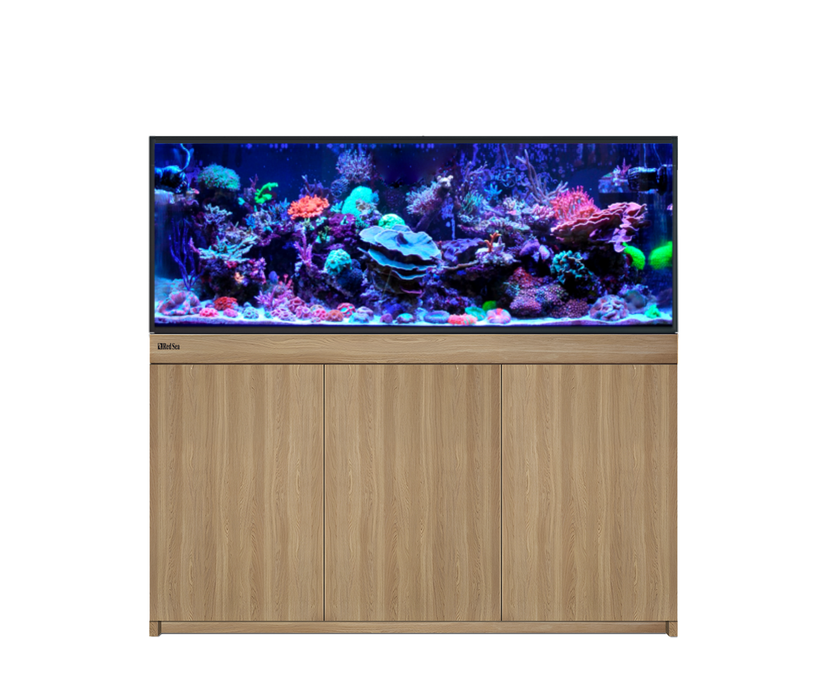 Red Sea REEF-FRAME 500 aquarium system in Oak cabinet finish