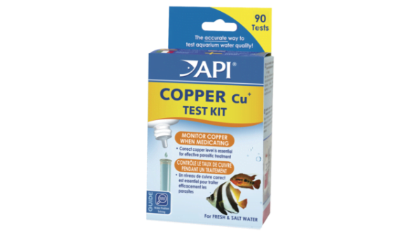 API Copper Cu+ Test Kit for monitoring copper levels in aquariums, with 90 tests included.