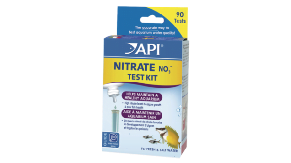 API Nitrate NO3 Test Kit for measuring nitrate levels in aquariums, with 90 tests included.
