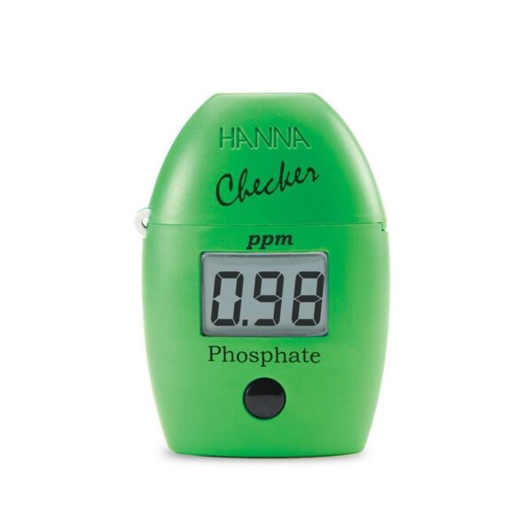 Green Hanna Checker digital phosphate meter displaying a reading of 0.98 ppm.