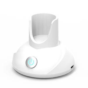 White device with a circular base and a power button.